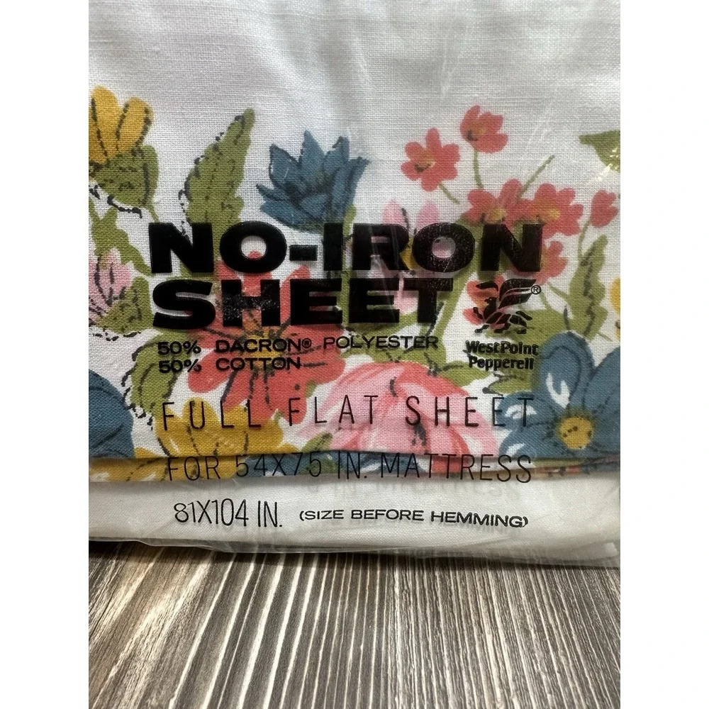 Retro Lady Pepperell Full Size Flat Sheet Garden Bouquet ‎ No Iron NEW